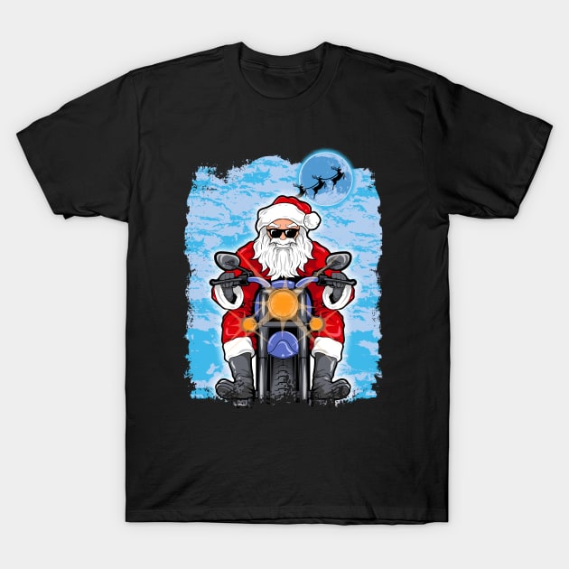 Cool Christmas Motorcycle Santa Funny Biker T-Shirt by SoCoolDesigns